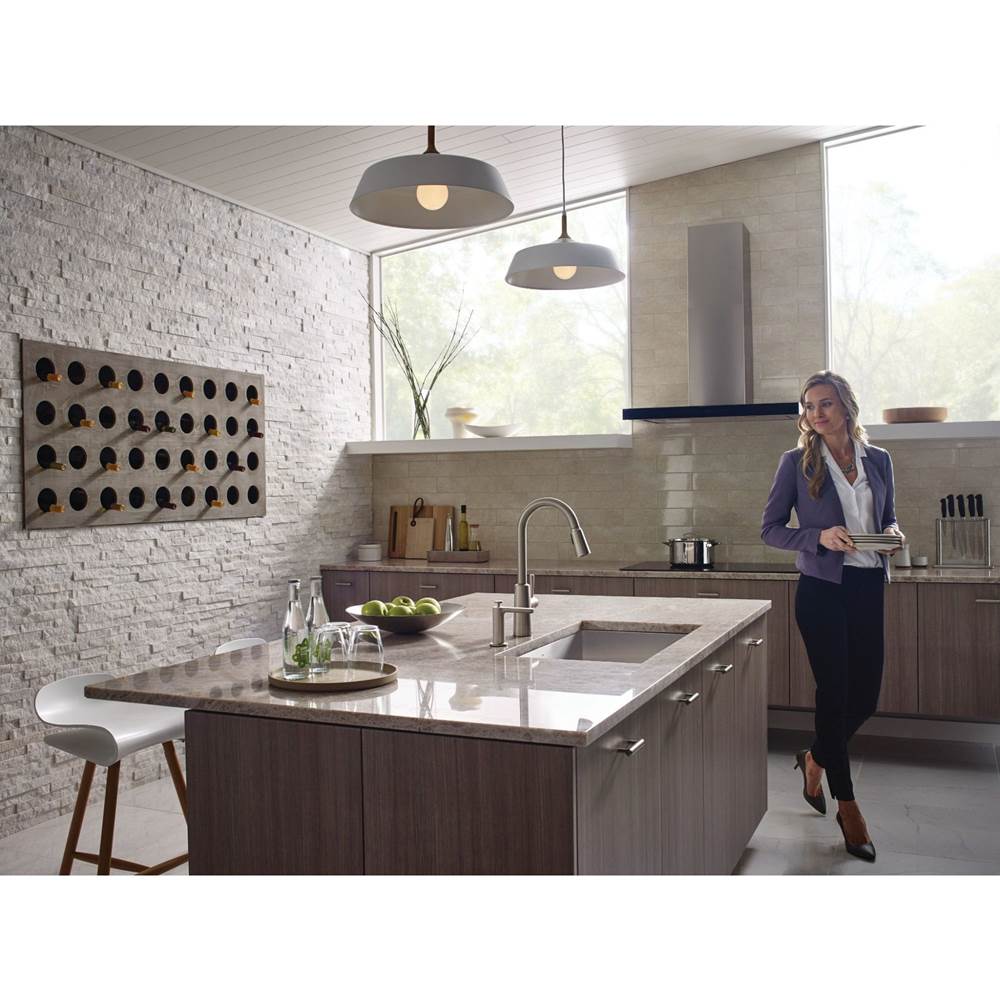Modern Deck Mounted Kitchen Soap Dispenser with Above the Sink Refillable Bottle, Brushed Gold