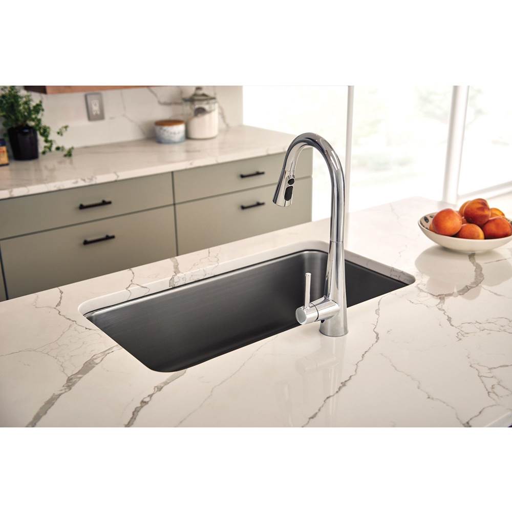 Sleek One-Handle High Arc Pulldown Kitchen Faucet Featuring Power Boost, Chrome