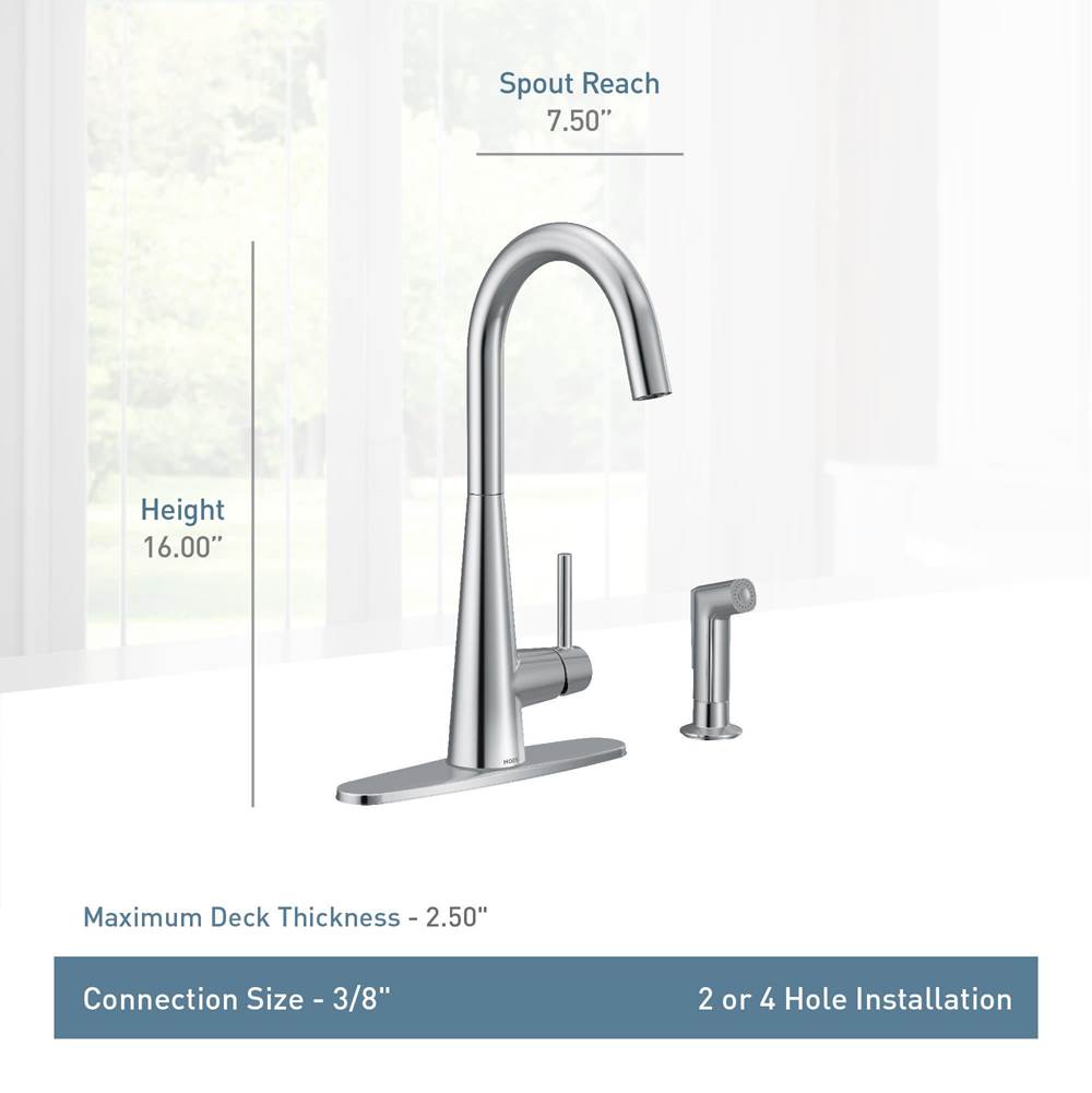Sleek Single-Handle Standard Kitchen Faucet with Side Sprayer in Matte Black