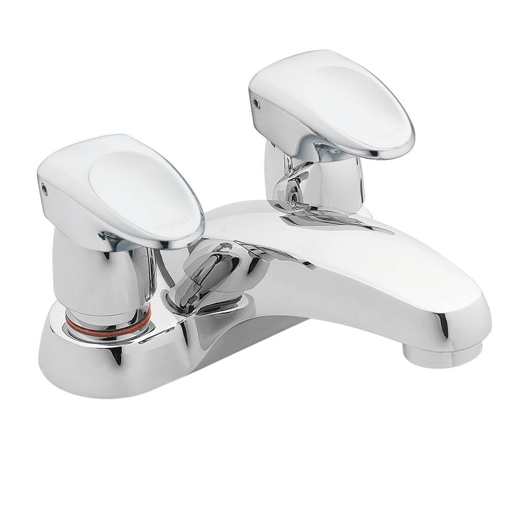 Chrome two-handle metering lavatory faucet