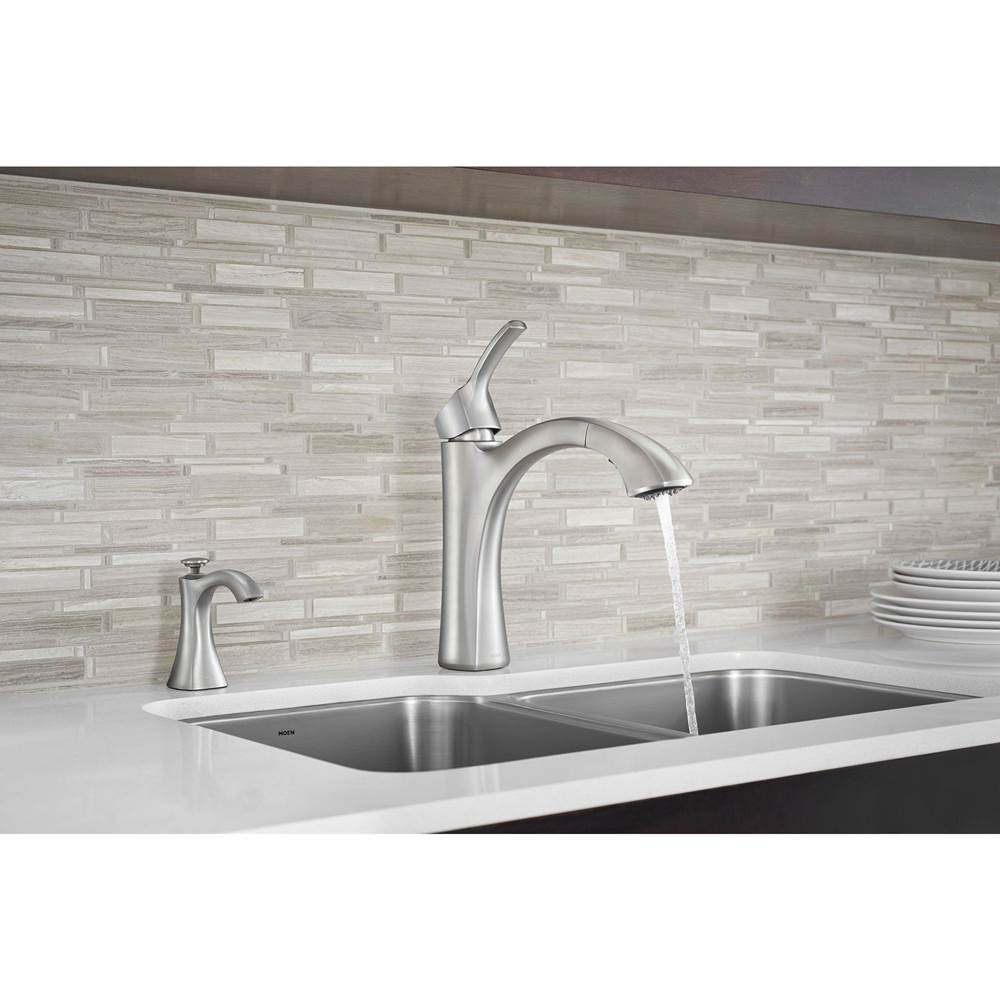 Transitional Deck Mounted Kitchen Soap Dispenser with Above the Sink Refillable Bottle, Matte Black