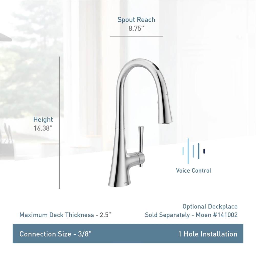 Kurv Smart Faucet Touchless Pull Down Sprayer Kitchen Faucet with Voice Control and Power Boost, Polished Nickel