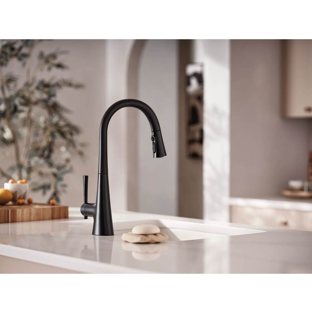 KURV Single-Handle Pull-Down Sprayer Kitchen Faucet with Reflex and Power Boost in Chrome