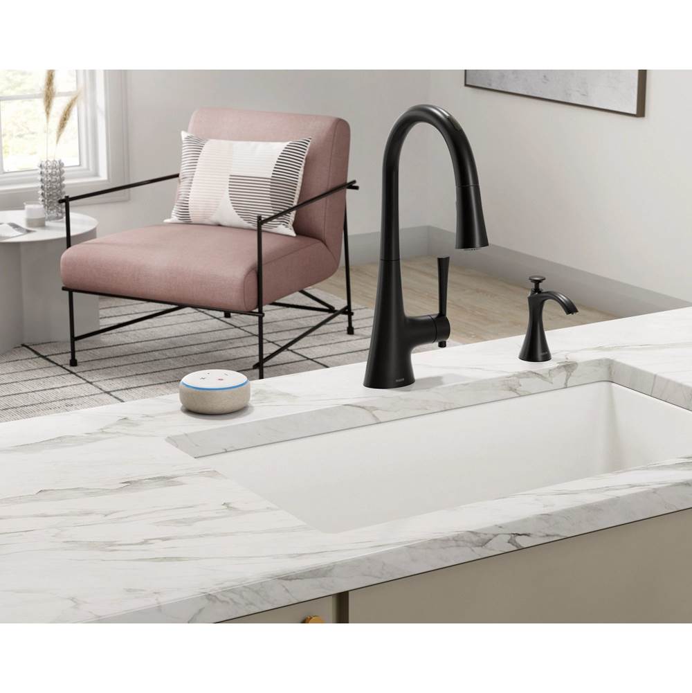 Transitional Deck Mounted Kitchen Soap Dispenser with Above the Sink Refillable Bottle, Brushed Gold