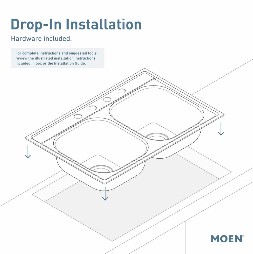 2000 Series 33-inch 20 Gauge Drop-in Double Bowl Stainless Steel Kitchen Sink, 3 Hole, Featuring QuickMount