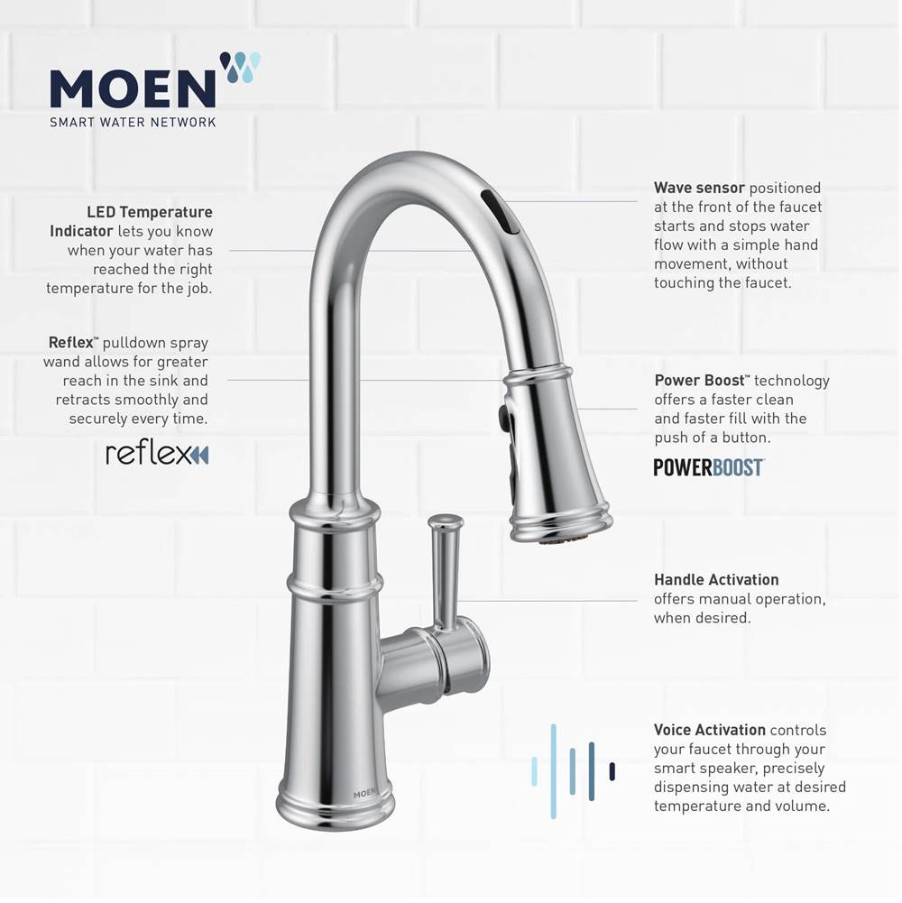 Belfield Smart Faucet Touchless Pull Down Sprayer Kitchen Faucet with Voice Control and Power Boost, Chrome