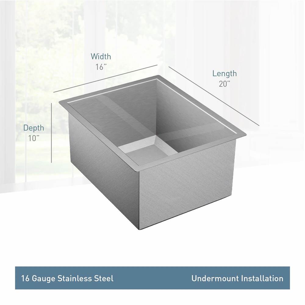 1600 Series 16 Gauge Single Bowl Undermount Sink, Stainless Steel