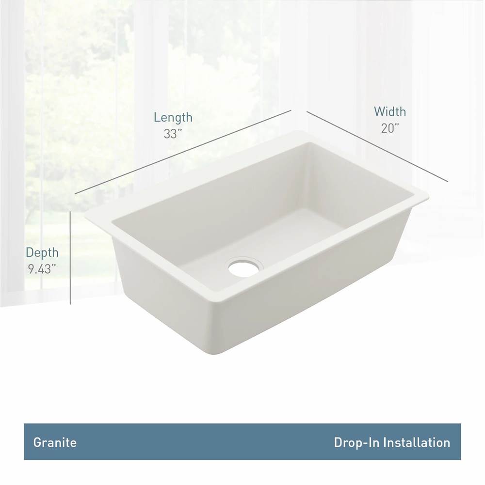 33-Inch Wide x 9.5-Inch Deep Dual Mount Granite Single Bowl Kitchen Sink, Black