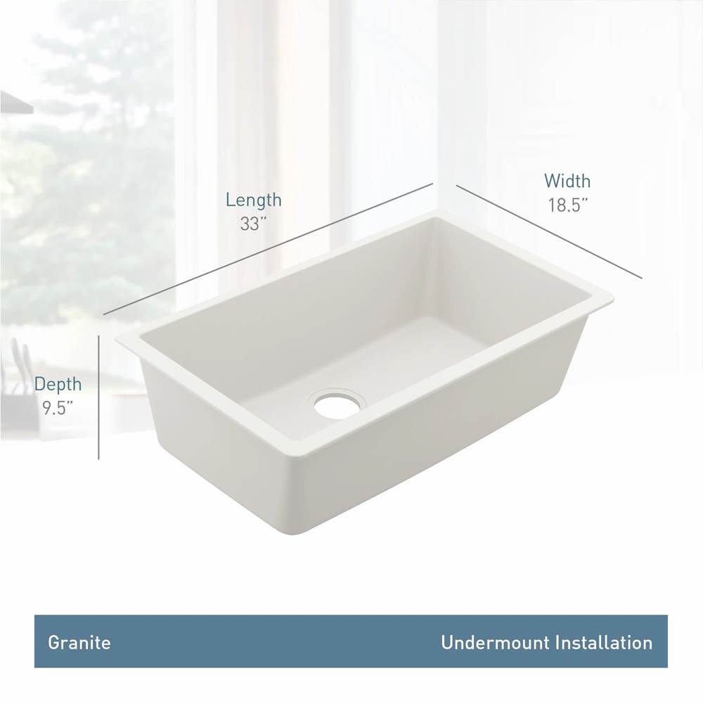 33-Inch Wide x 9.5-Inch Deep Undermount Granite Single Bowl Kitchen Sink, White