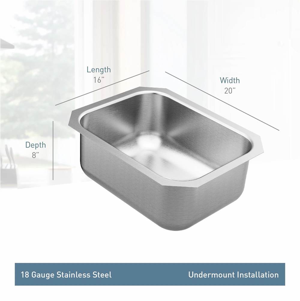 1800 Series 16-inch 18 Gauge Undermount Single Bowl Stainless Steel Kitchen or Bar Sink
