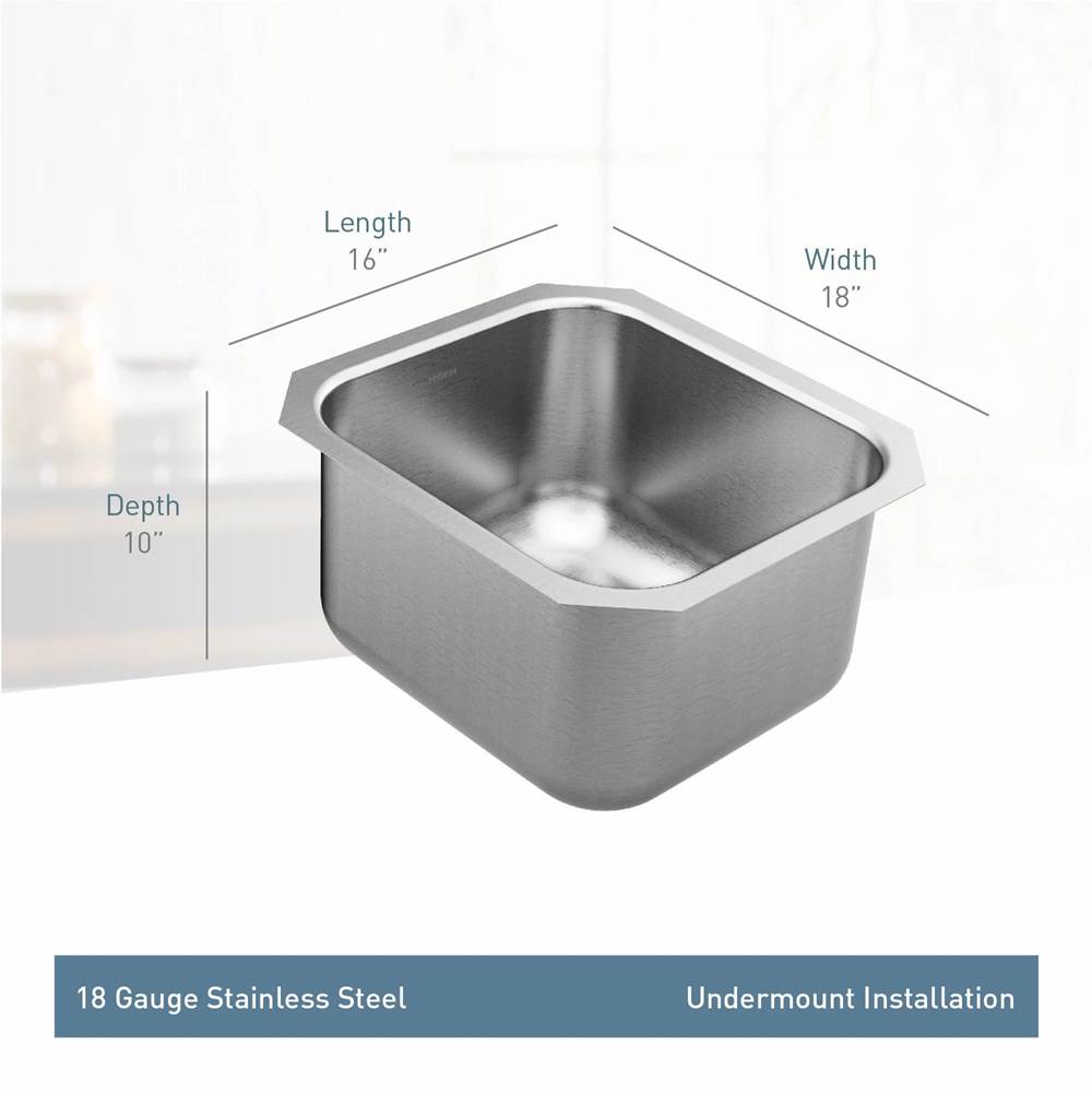 1800 Series 16.5-inch 18 Gauge Undermount Single Bowl Stainless Steel Kitchen or Bar Sink