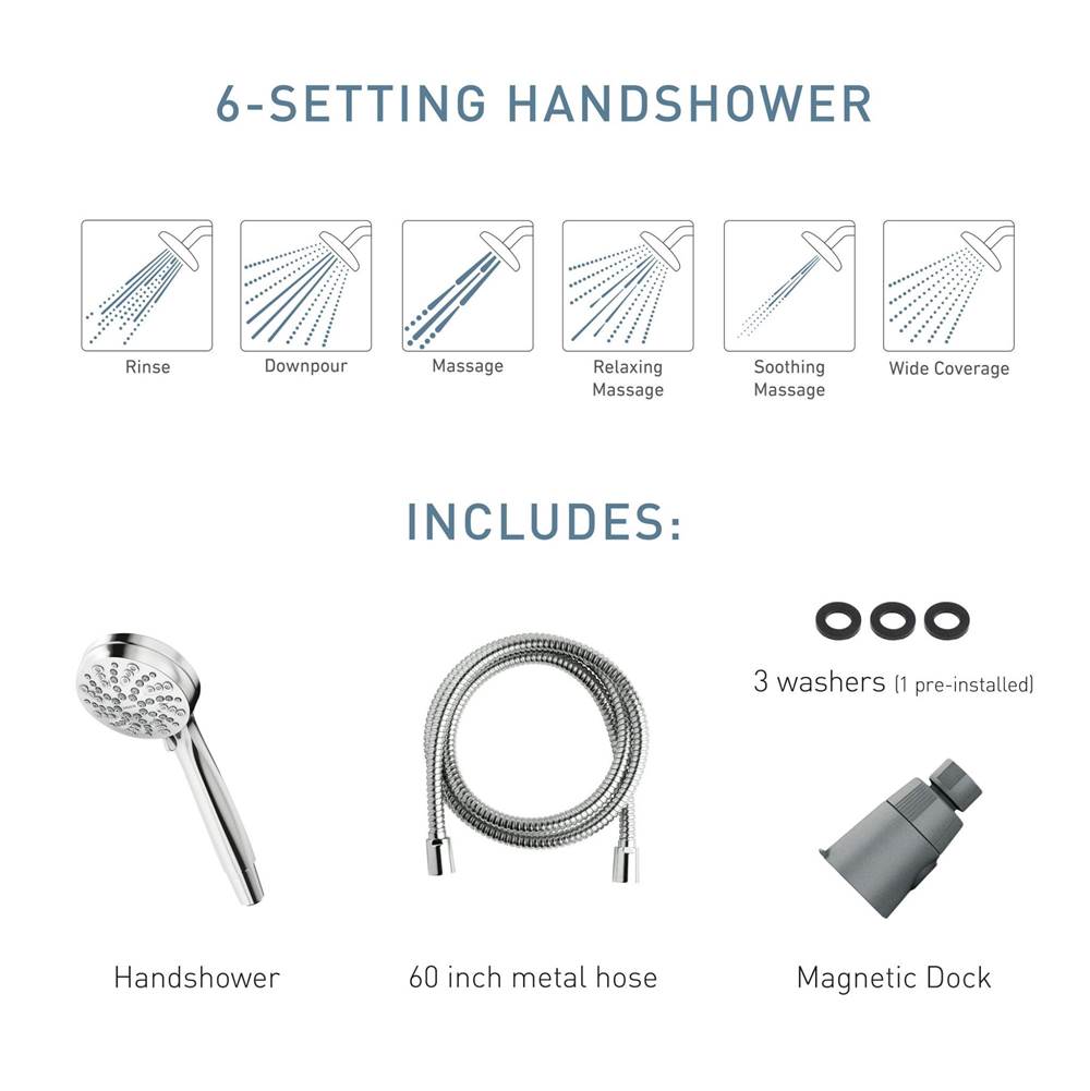Engage Magnetix 4-Inch Six-Function Handheld Showerhead with Magnetic Docking System, Chrome