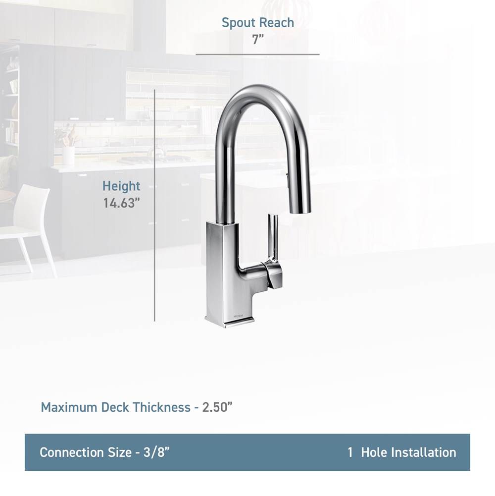 STO One-Handle High Arc Pulldown Modern Bar Faucet with Power Clean, Chrome