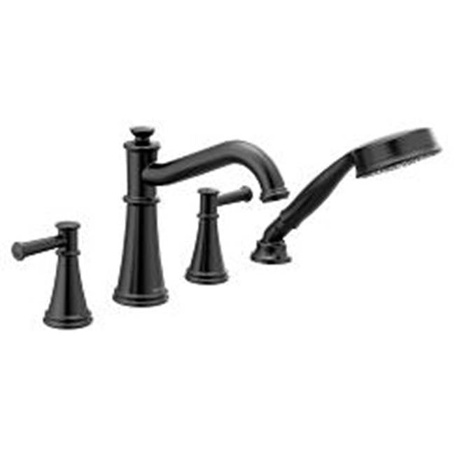 Moen - Matte black two-handle roman tub faucet includes hand shower - Matte Black