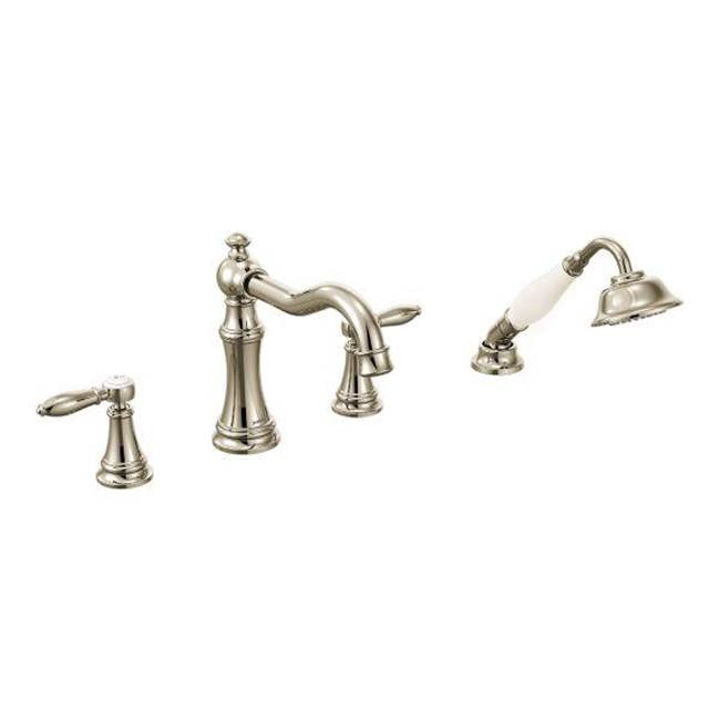 Moen - Polished nickel two-handle roman tub faucet includes hand shower - Polished Nickel
