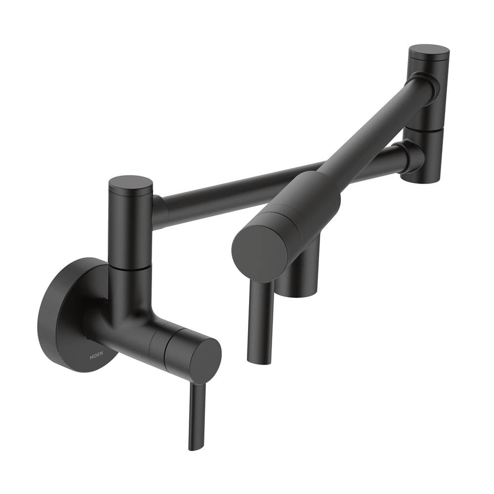 Moen - Modern Wall Mount Swing Arm Folding Pot Filler Kitchen Faucet, Matte Black - Matte Black