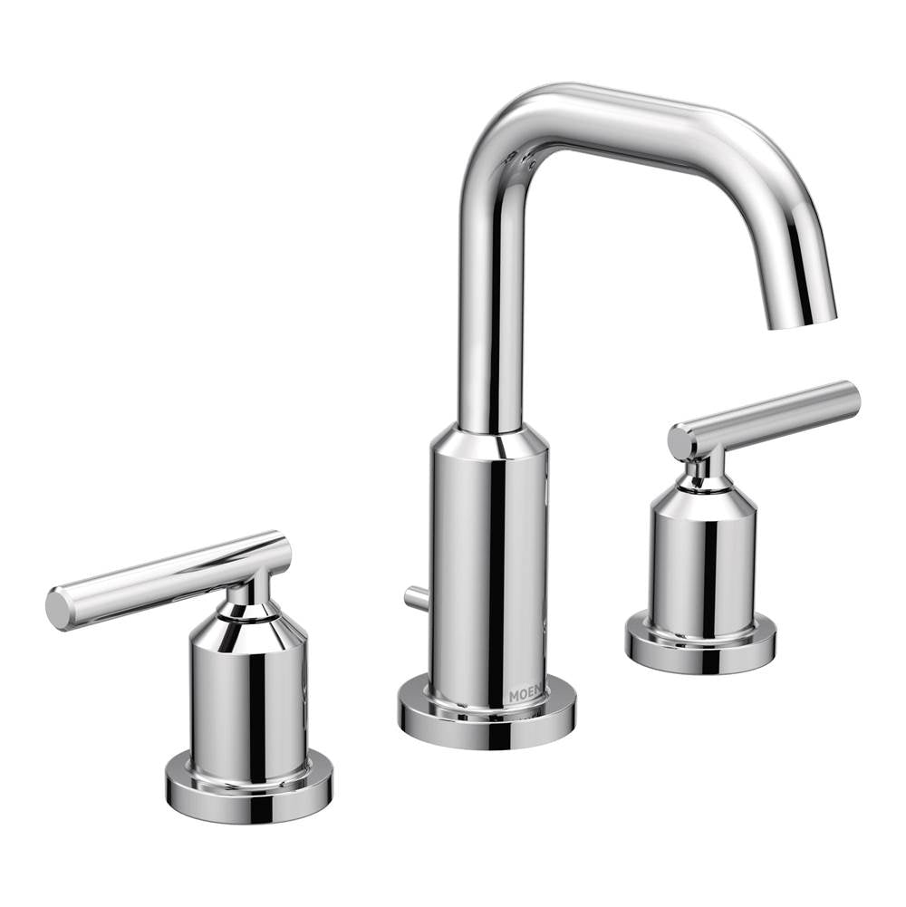 Moen - Gibson Two-Handle 8-Inch Widespread High Arc Modern Bathroom Sink Faucet, Valve Required, Chrome - Chrome