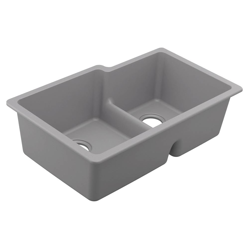 Moen - 33-Inch Wide x 9.5-Inch Deep Low-Divide Undermount Granite Double Bowl Kitchen Sink, Gray - Gray