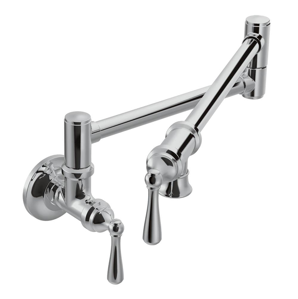 Moen - Traditional Wall Mount Swing Arm Folding Pot Filler Kitchen Faucet, Chrome - Chrome
