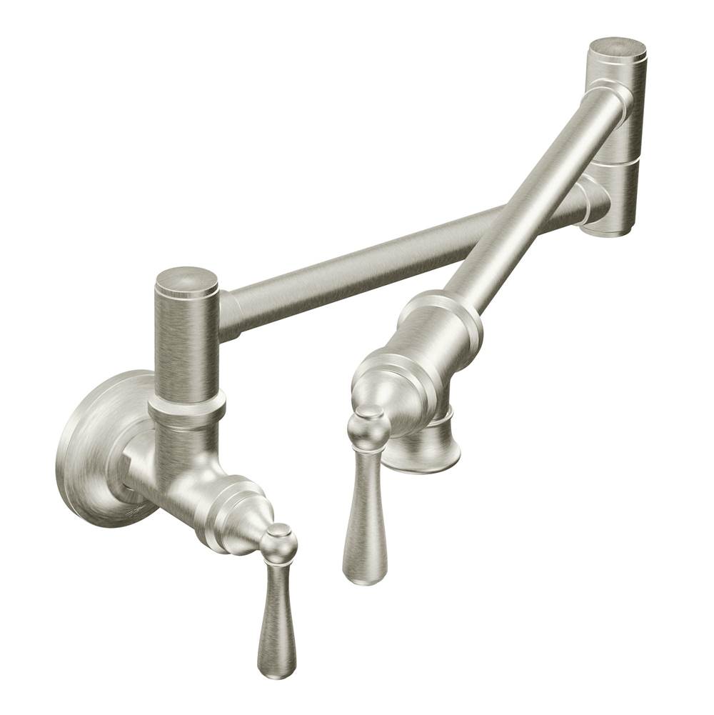Moen - Traditional Wall Mount Swing Arm Folding Pot Filler Kitchen Faucet, Spot Resist Stainless - Spot Resist Stainless