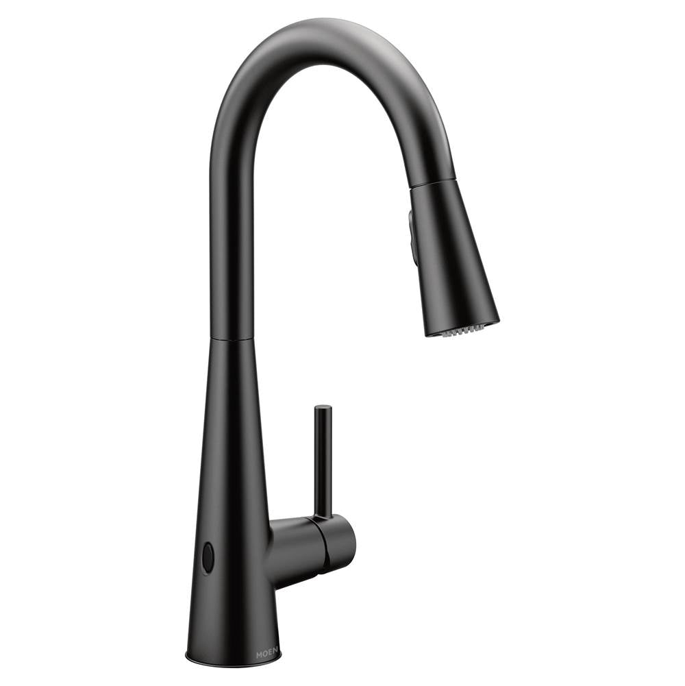 Moen - Sleek Motionsense Wave Sensor Touchless One-Handle High Arc Pulldown Modern Kitchen Faucet Featuring Power Clean, Matte Black - Matte Black