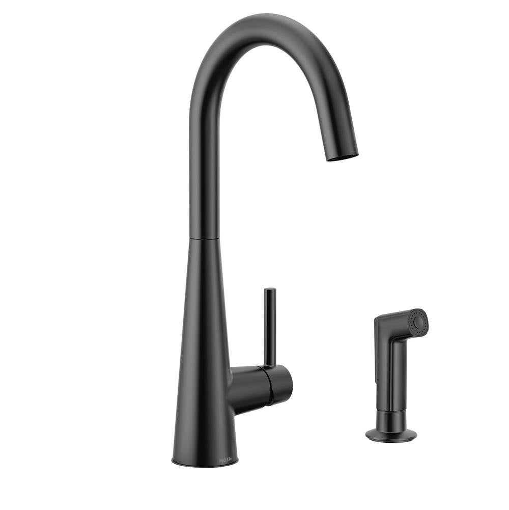 Moen - Sleek Single-Handle Standard Kitchen Faucet with Side Sprayer in Matte Black - Matte Black