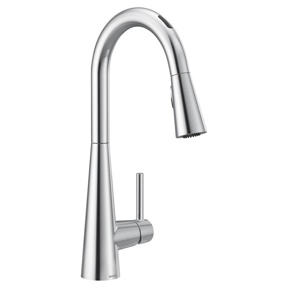 Moen - Sleek Smart Faucet Touchless Pull Down Sprayer Kitchen Faucet with Voice Control and Power Boost, Chrome - Chrome