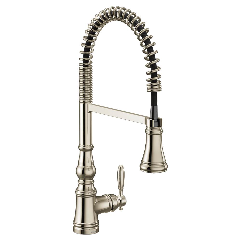 Moen - Weymouth One Handle Pre-Rinse Spring Pulldown Kitchen Faucet with Power Boost, Polished Nickel - Polished Nickel