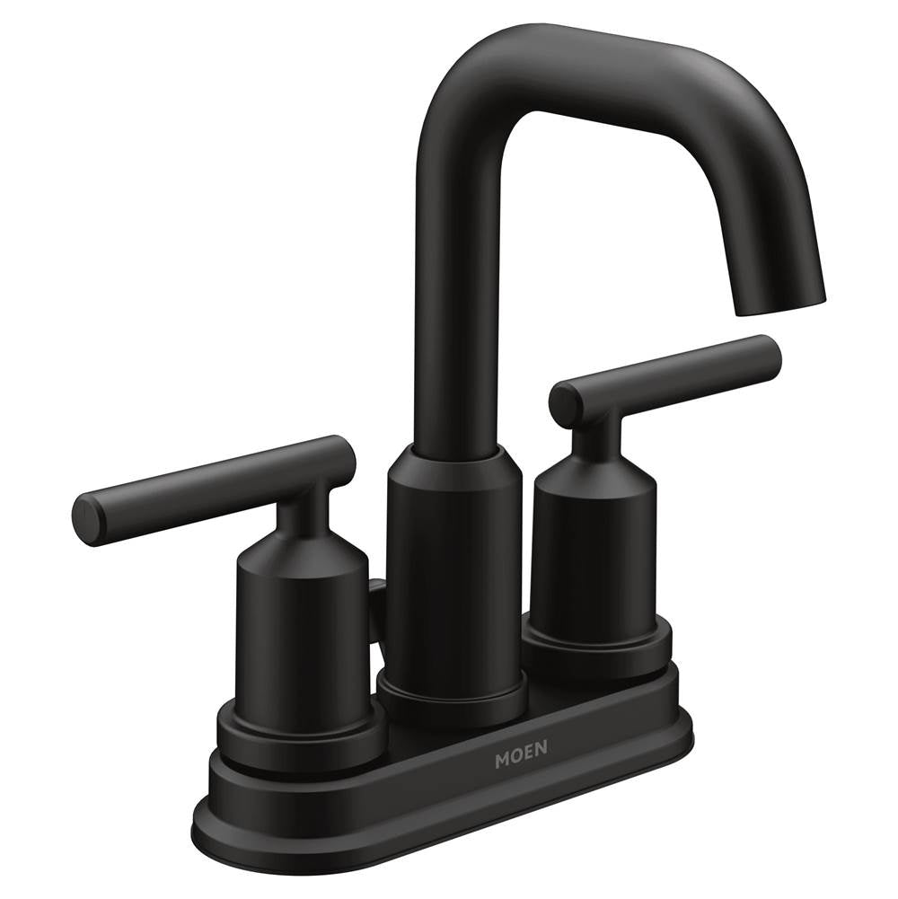 Moen - Gibson Two-Handle Centerset High Arc Modern Bathroom Faucet with Drain Assembly, Matte Black - Matte Black