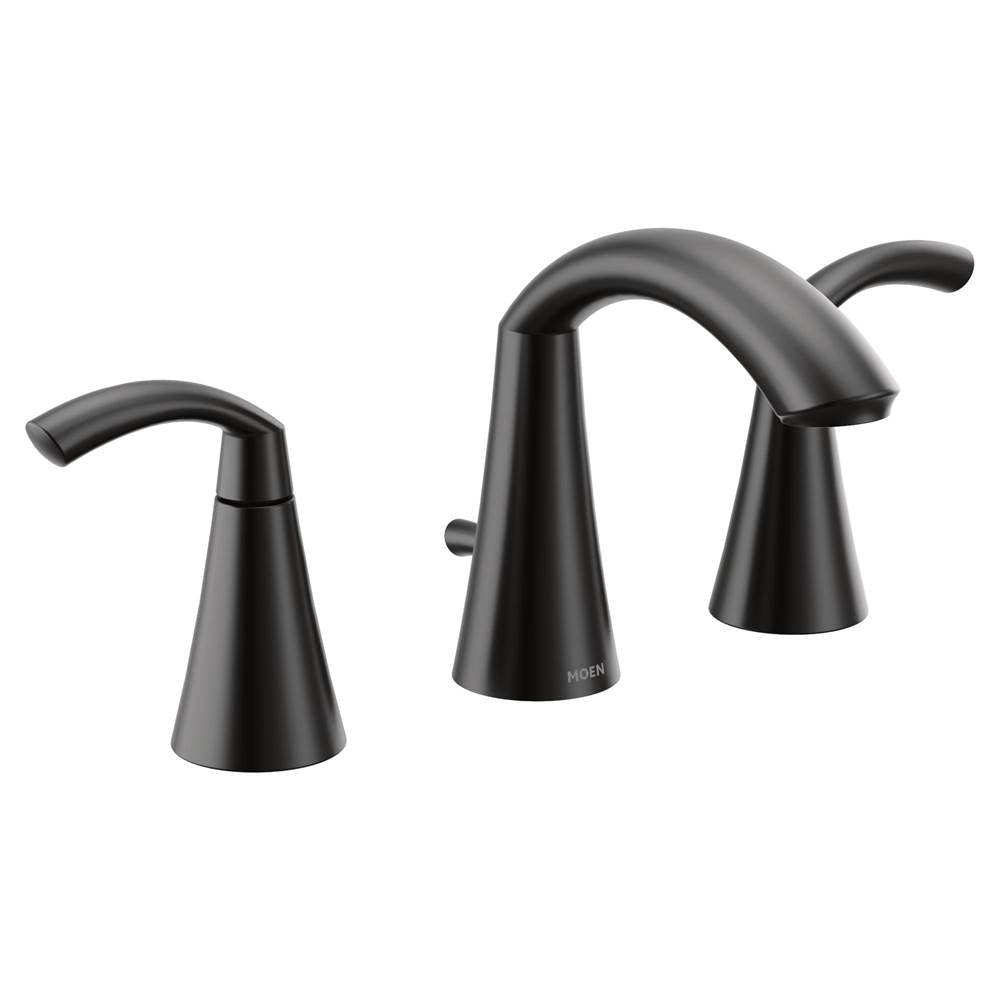 Moen - Glyde Two-Handle 8-Inch Widespread High Arc Modern Bathroom Sink Faucet, Valve Required, Matte Black - Matte Black