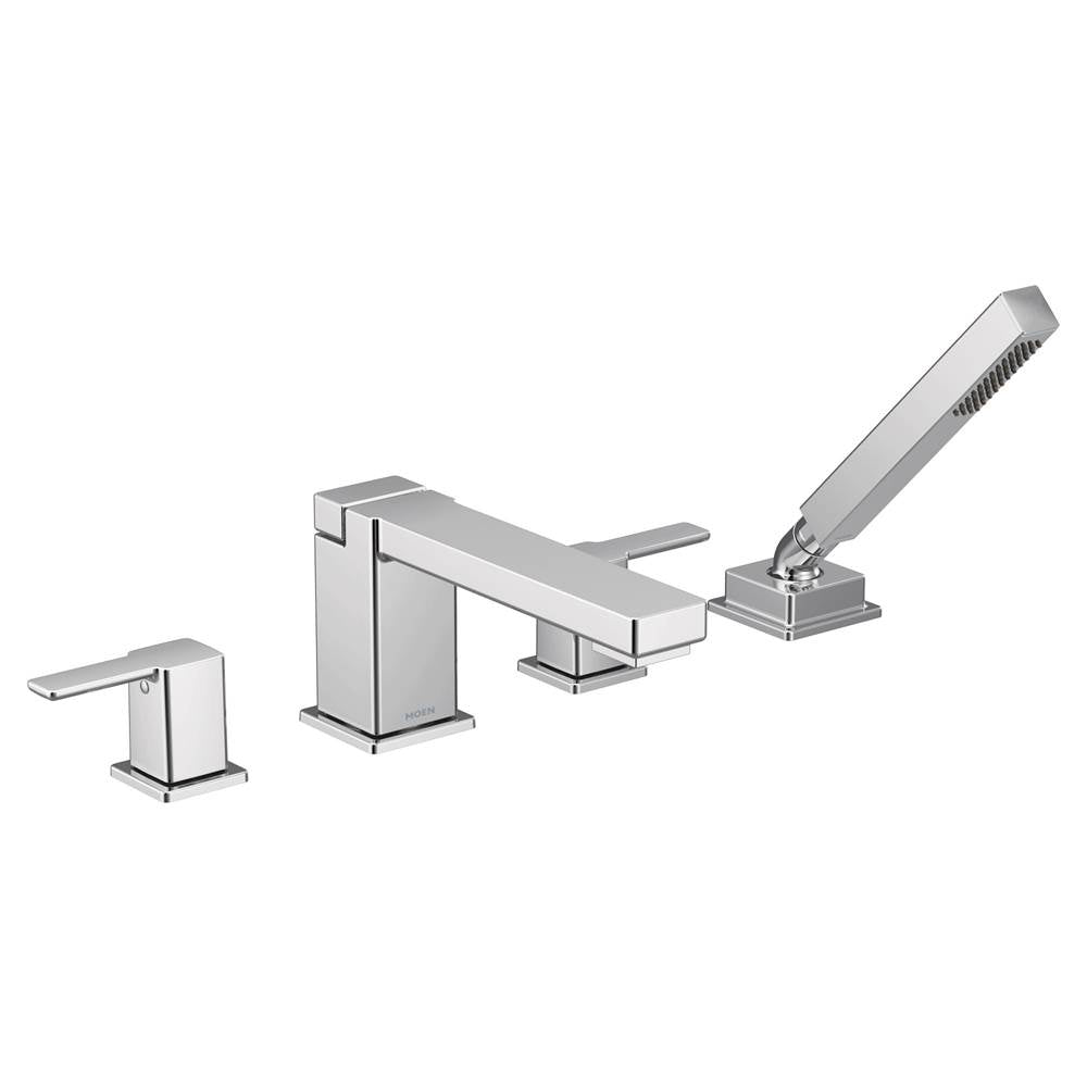 Moen - 90 Degree Two-Handle Deck Mount Roman Tub Faucet Trim Kit, Valve Required, Including Single Function Handshower, Chrome - Chrome