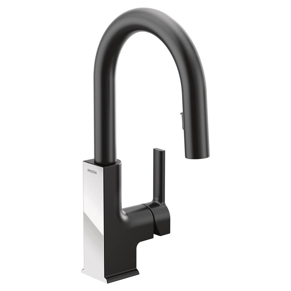 Moen - STO One-Handle High Arc Pulldown Modern Bar Faucet with Power Clean, Matte Black and Chrome - Matte Black, Chrome