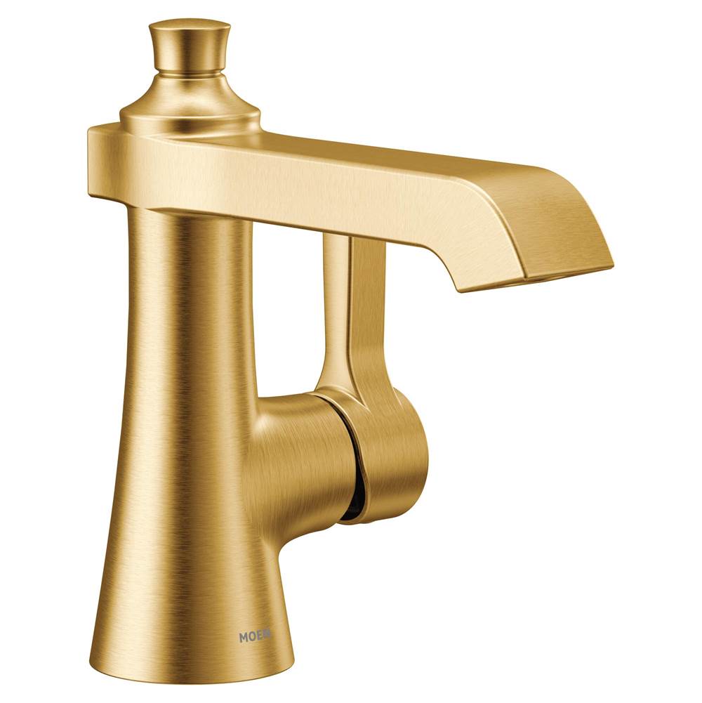 Moen - Flara One-Handle Single Hole Bathroom Faucet with Drain Assembly, Brushed Gold - Brushed Gold