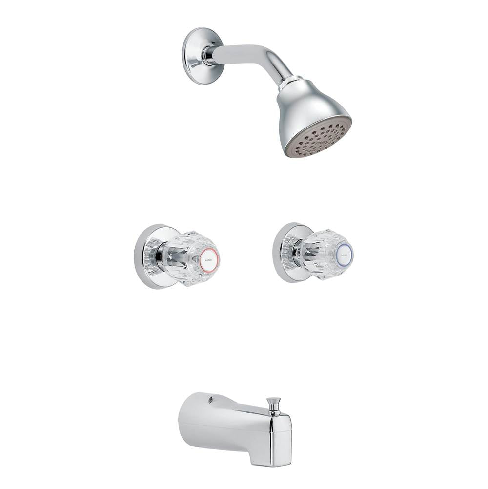 Moen - Chateau Two-Handle Tub and Eco-Performance Shower Faucet, Valve Included, Chrome - Chrome