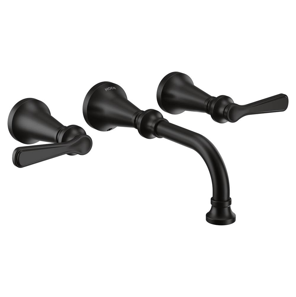 Moen - Colinet Traditional Lever Handle Wall Mount Bathroom Faucet Trim, Valve Required, in Matte Black - Matte Black
