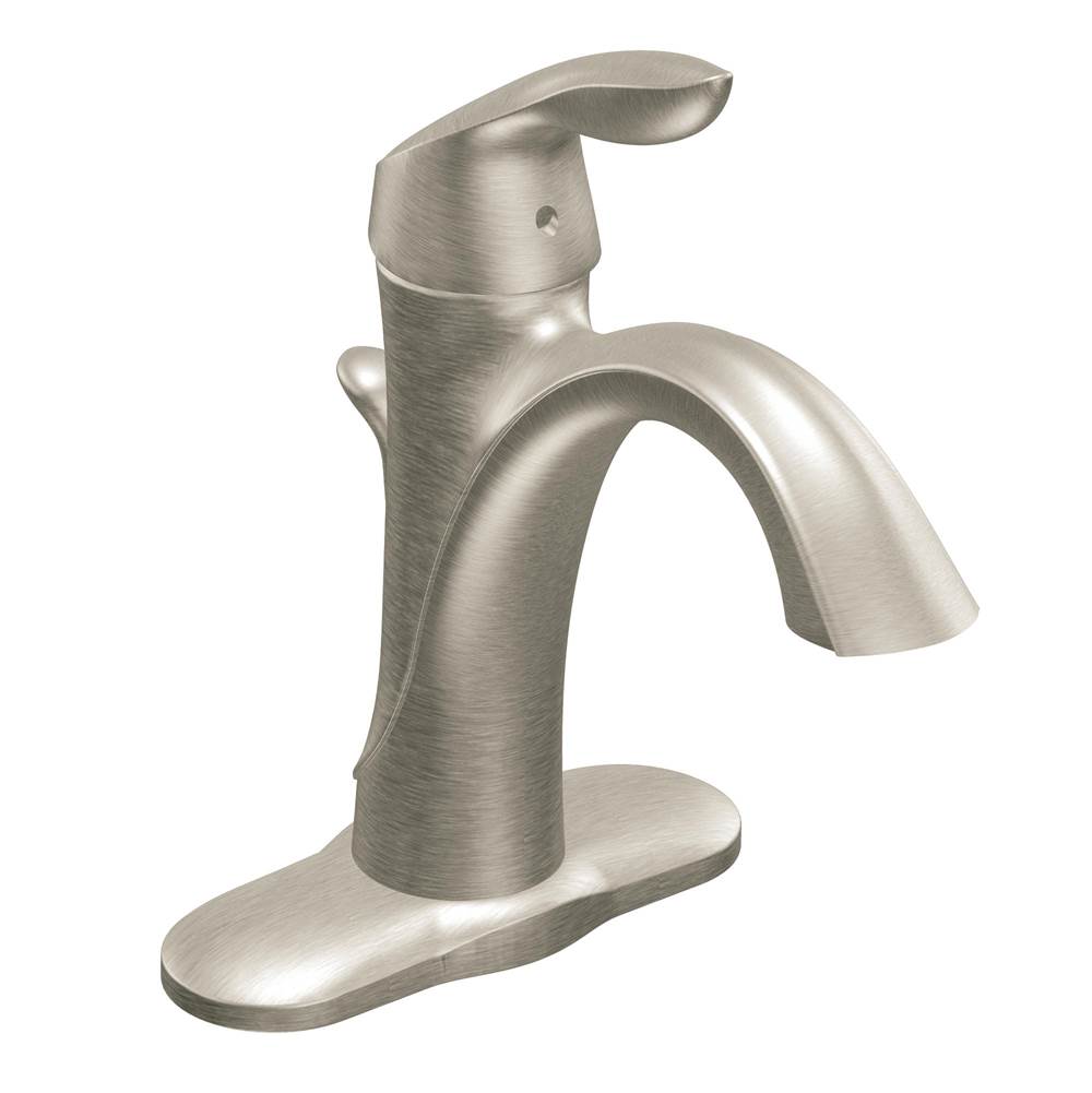 Moen - Eva One-Handle Single Hole Bathroom Sink Faucet with Optional Deckplate and Drain Assembly, Brushed Nickel - Brushed Nickel