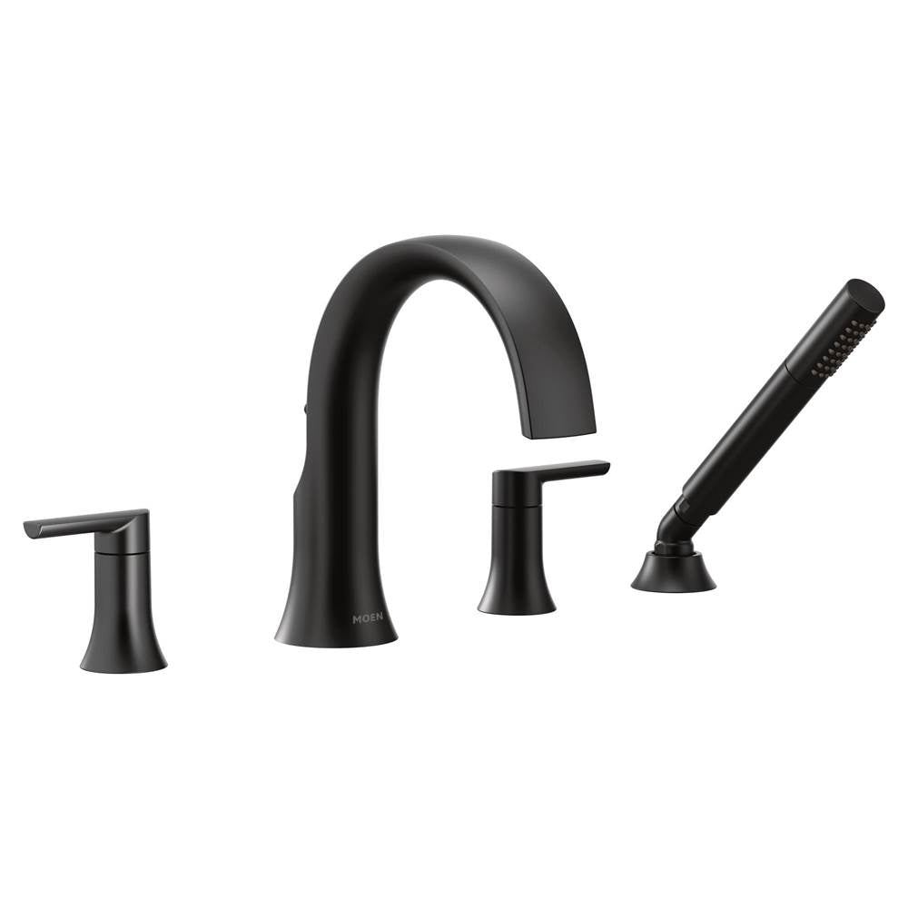 Moen - Doux 2-Handle Deck Mount Roman Tub Faucet Trim Kit with Hand shower in Matte Black (Valve Sold Separately) - Matte Black