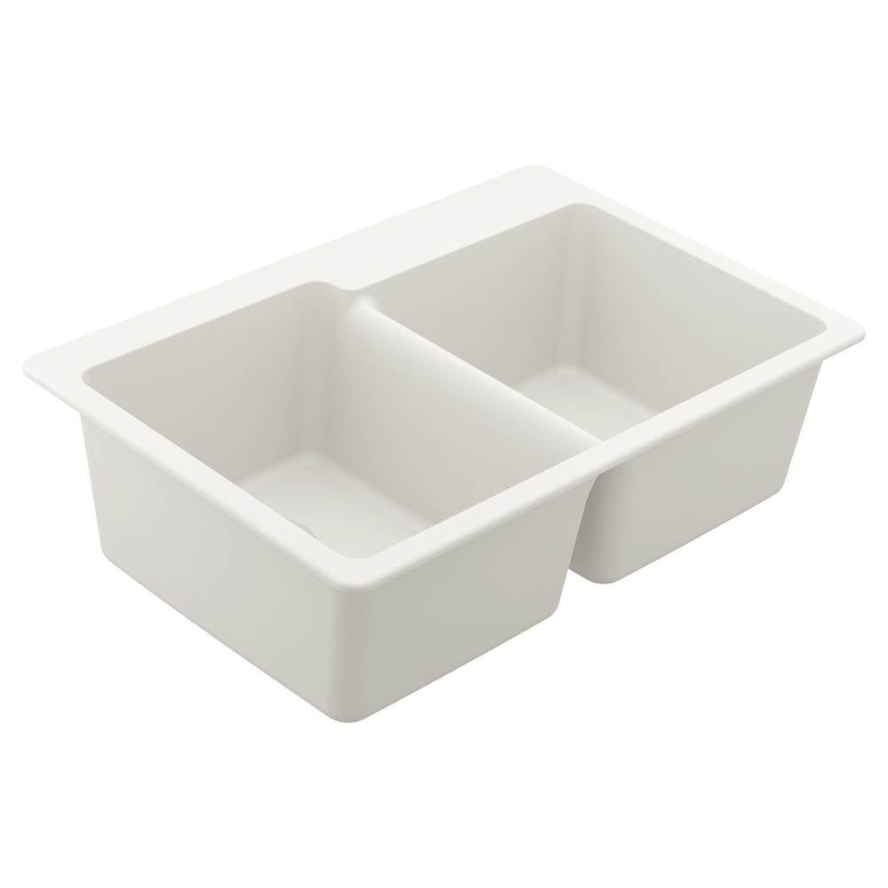 Moen - 33-Inch Wide x 9.5-Inch Deep Dual Mount Granite Double Bowl Kitchen Sink, White - White