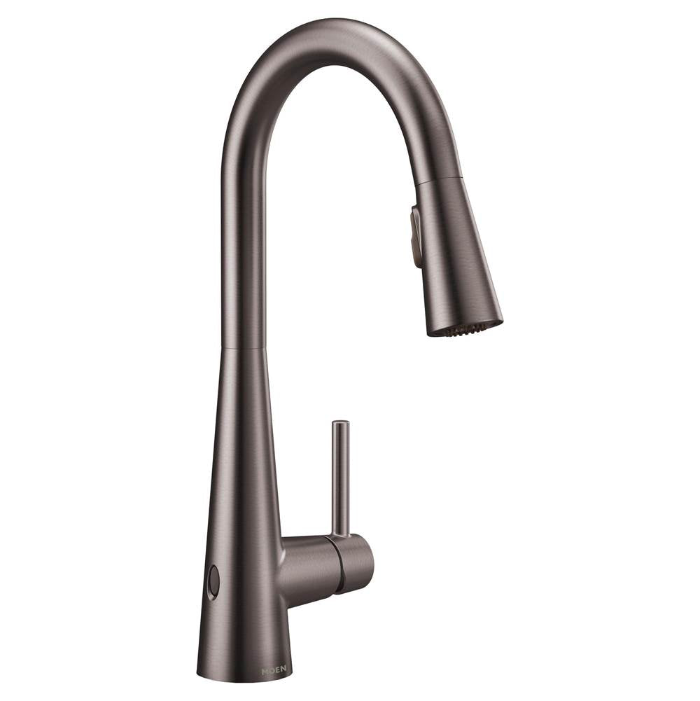 Moen - Sleek Touchless Single-Handle Pull-Down Sprayer Kitchen Faucet with MotionSense Wave in Black Stainless - Black Stainless