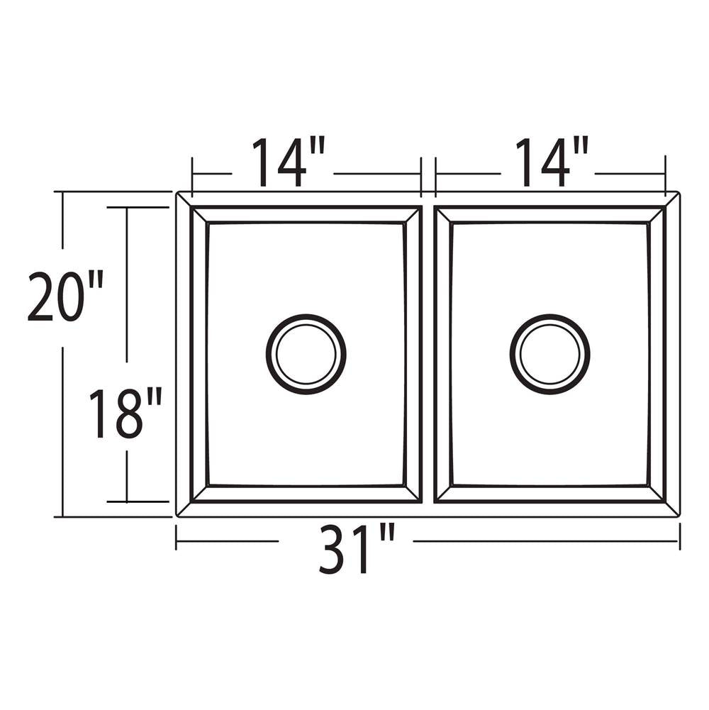 1600 Series 16 Gauge Double Bowl Undermount Sink, Stainless Steel