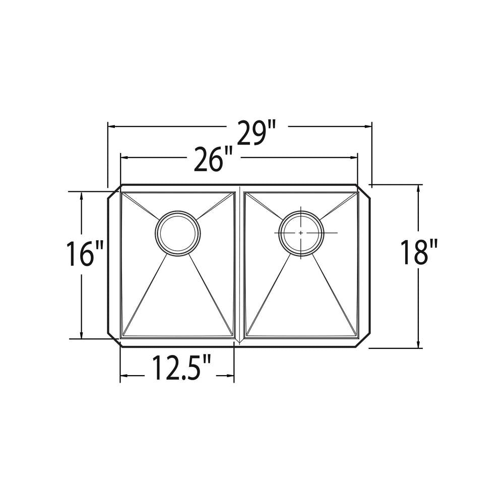 1800 Series Stainless Steel 29'' x 18'' 18 Gauge Double Bowl Sink Center Drain