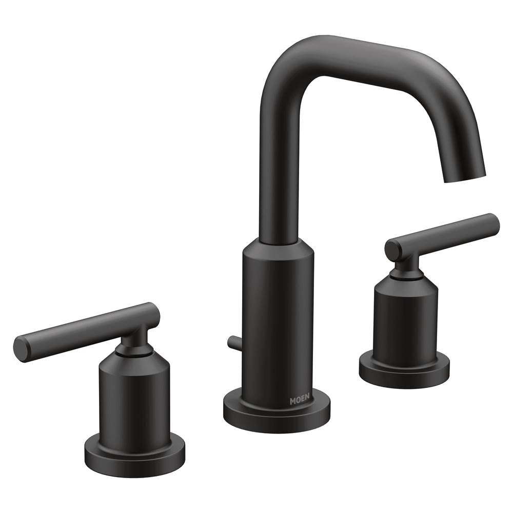 Moen - Gibson Two-Handle 8-Inch Widespread High Arc Modern Bathroom Sink Faucet, Valve Required, Matte Black - Matte Black