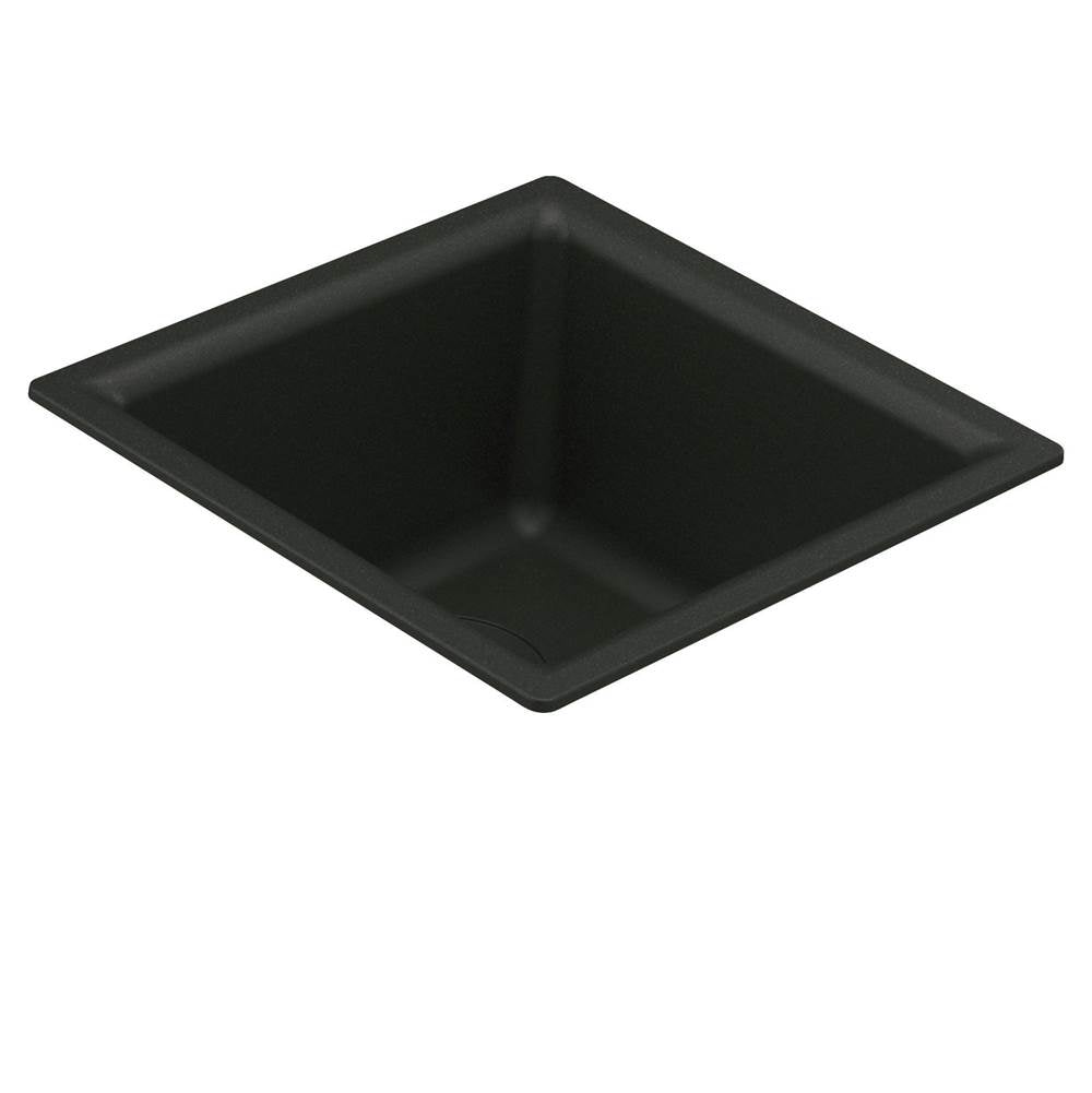 15.75-Inch Wide x 7-Inch Deep Dual Mount Granite Single Bowl Kitchen or Bar Sink, Black