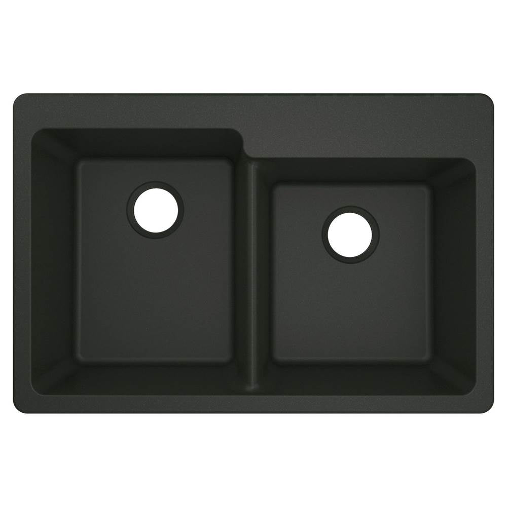 33-Inch Wide x 9.5-Inch Deep Dual Mount Granite Double Bowl Kitchen Sink, Black
