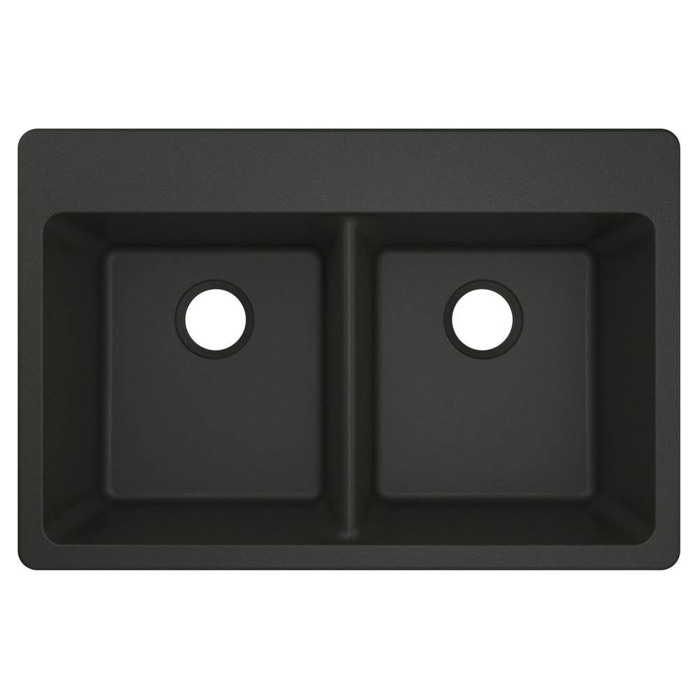 33-Inch Wide x 9.5-Inch Deep Dual Mount Granite Double Bowl Kitchen Sink, Black