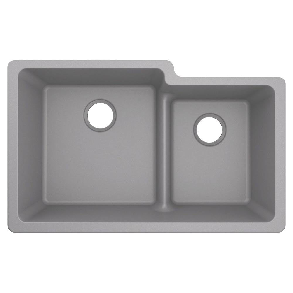 33-Inch Wide x 9.5-Inch Deep Low-Divide Undermount Granite Double Bowl Kitchen Sink, Gray