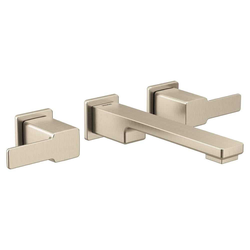 Moen - 90 Degree Two-Handle Wall Mount Bathroom Faucet Trim, Valve Required, Brushed Nickel - Brushed Nickel