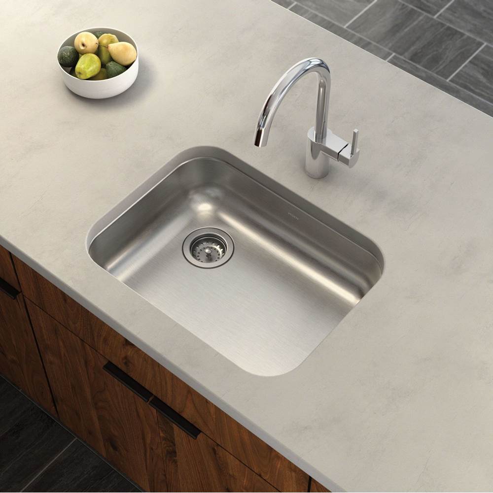 1800 Series 23.5-inch 18 Gauge Undermount Single Bowl Stainless Steel Kitchen Sink, Left Drain