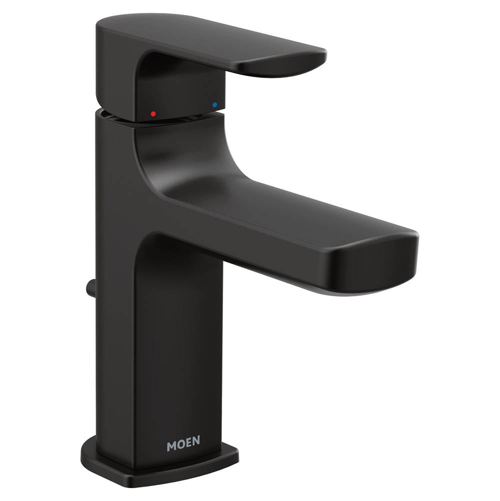 Moen - Rizon One-Handle Modern Bathroom Faucet with Drain Assembly, Matte Black - Matte Black