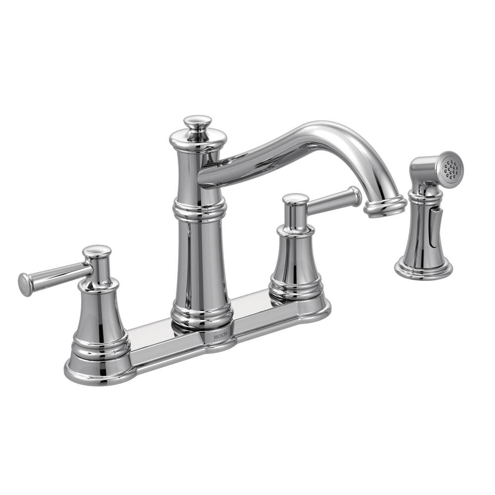 Moen - Belfield Traditional Two Handle High Arc Kitchen Faucet with Side Spray, Chrome - Chrome